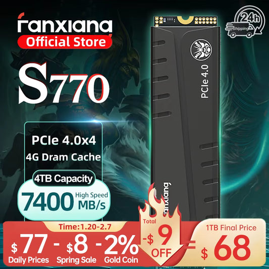 S770 M.2 SSD 500GB 1TB 2TB 4TB up to 7400Mb/S M.2 Nvme Pcie4.0 1G DRAM Cache Internal Solid State Drive for PS5 Desktop