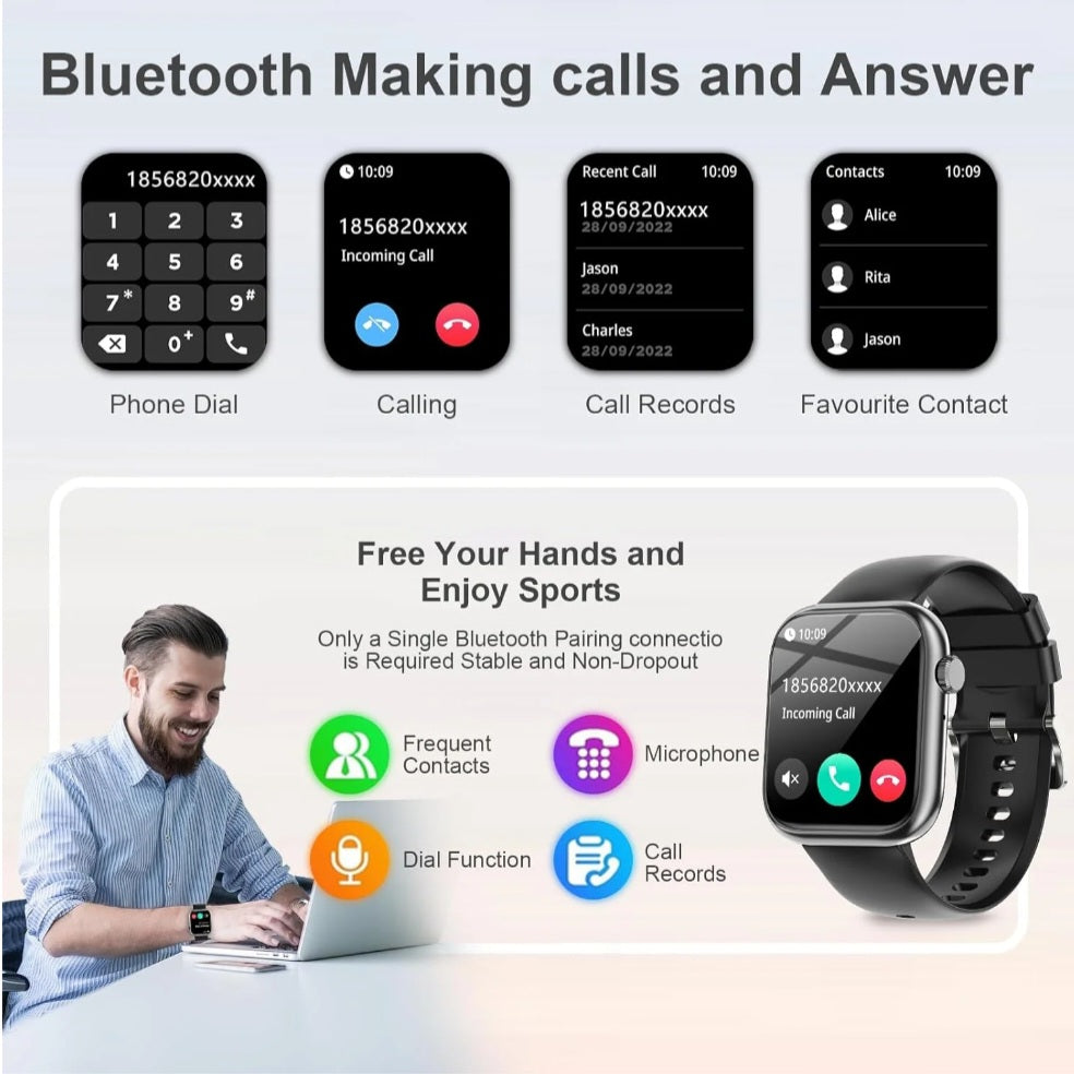 Reloj inteligente con Bluetooth para responder o hacer llamadas, reloj inteligente para iOS y Android, reloj para hombre y mujer, color negro