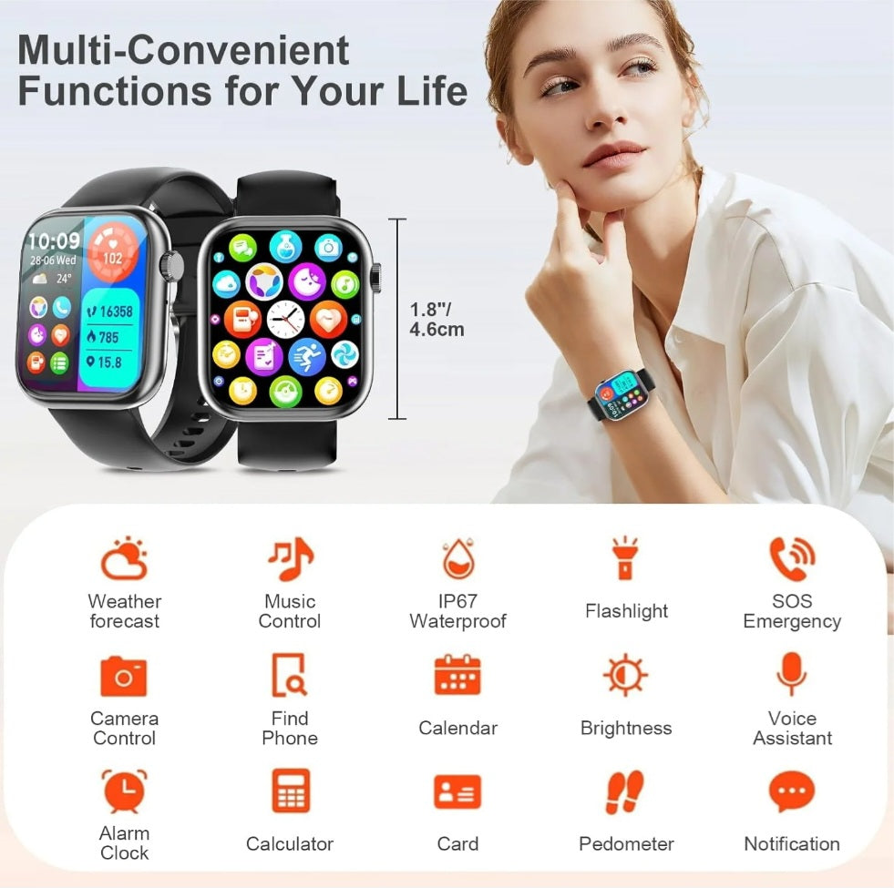 Reloj inteligente con Bluetooth para responder o hacer llamadas, reloj inteligente para iOS y Android, reloj para hombre y mujer, color negro